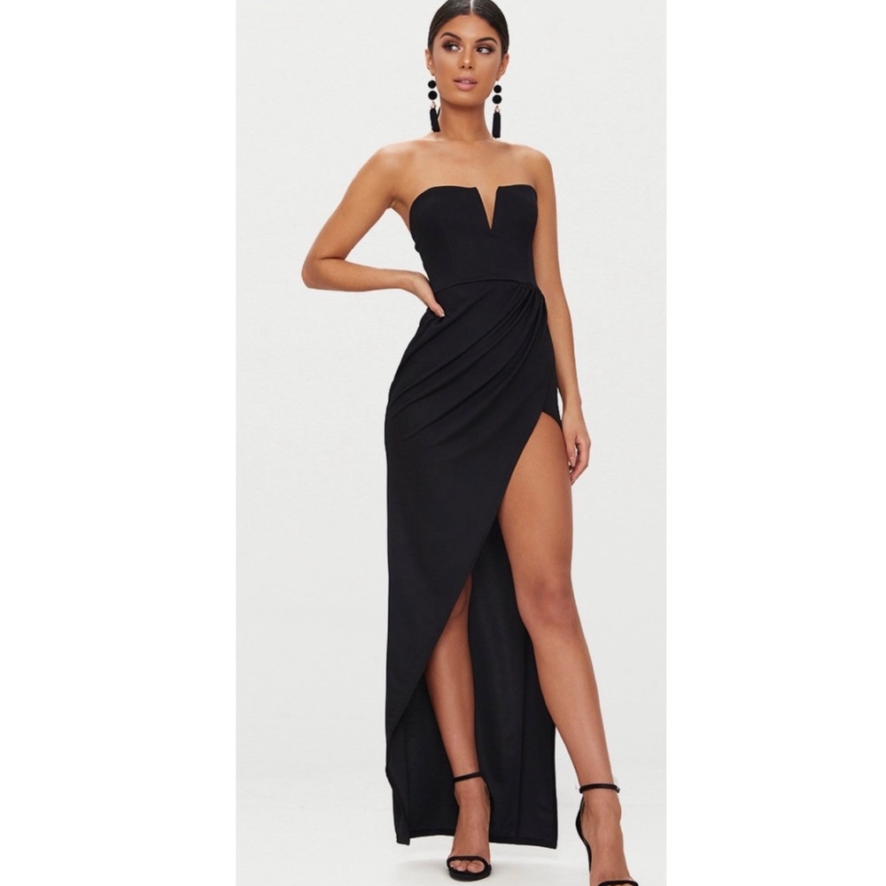 NWT PLT Black Bandeau V Bar Wrap Detail Maxi Dress